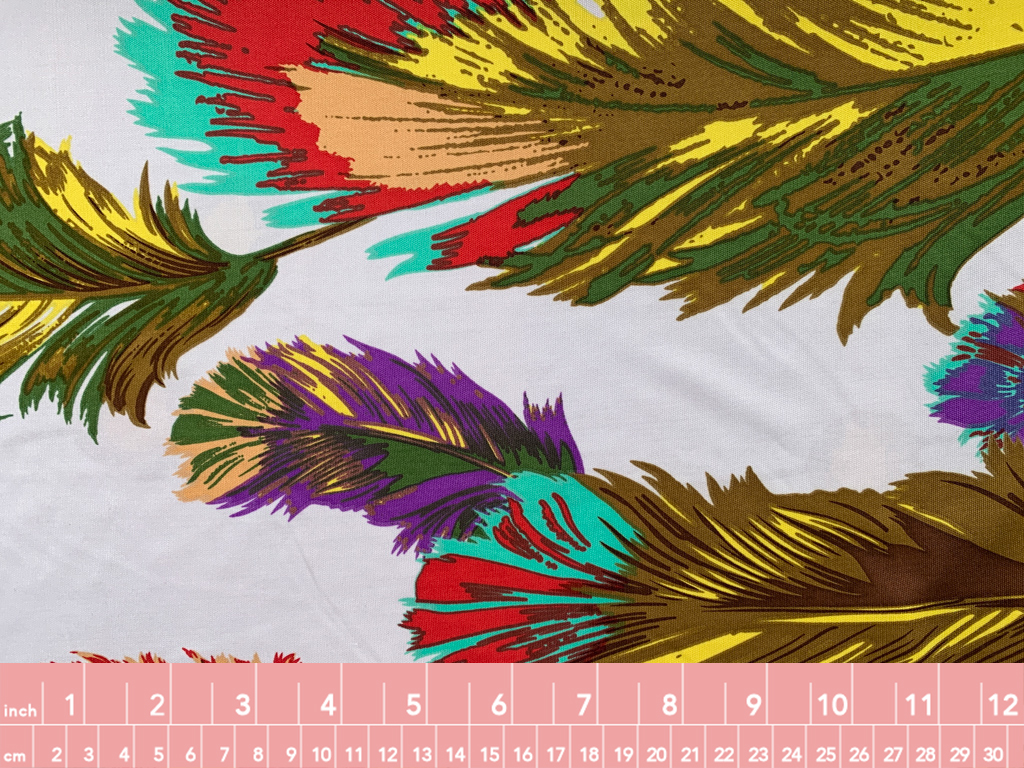 Designer Deadstock - Silk Jersey - Multi Feather Border Print ...