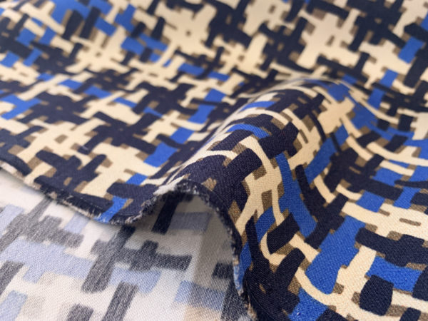 Designer Deadstock - Silk Twill - Blue/Brown Japanese Print