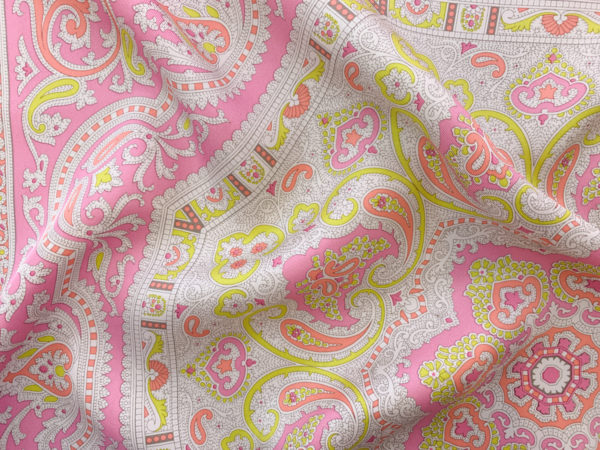 Designer Deadstock - Silk Twill Panel - Light Pink Paisley