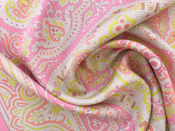 Designer Deadstock - Silk Twill Panel - Light Pink Paisley