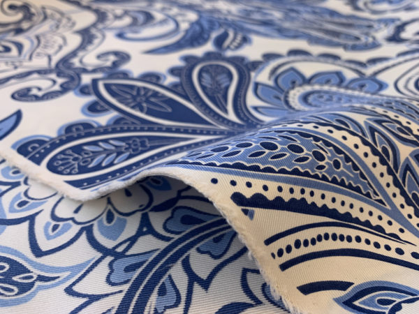 Designer Deadstock - Silk Twill - Blue/White Paisley