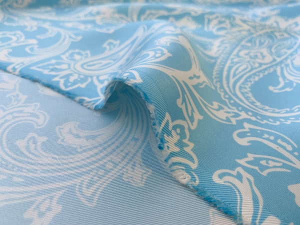 Designer Deadstock - Silk Twill - Blue/Brown Japanese Print