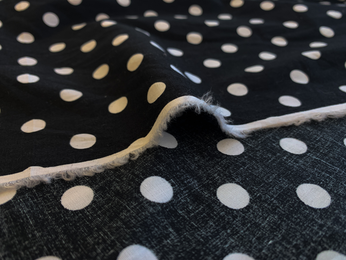 Stof Fillippa's Line Circles & Dots Black Cotton Fabric By The Yard