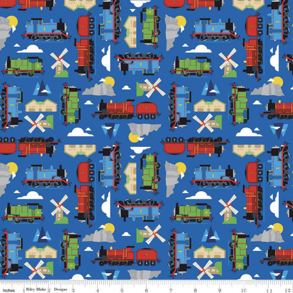 Quilting Cotton – All Aboard with Thomas & Friends – Sodor Blue