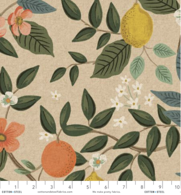 Cotton/Linen Canvas – Bramble - Citrus Grove - Natural Unbleached