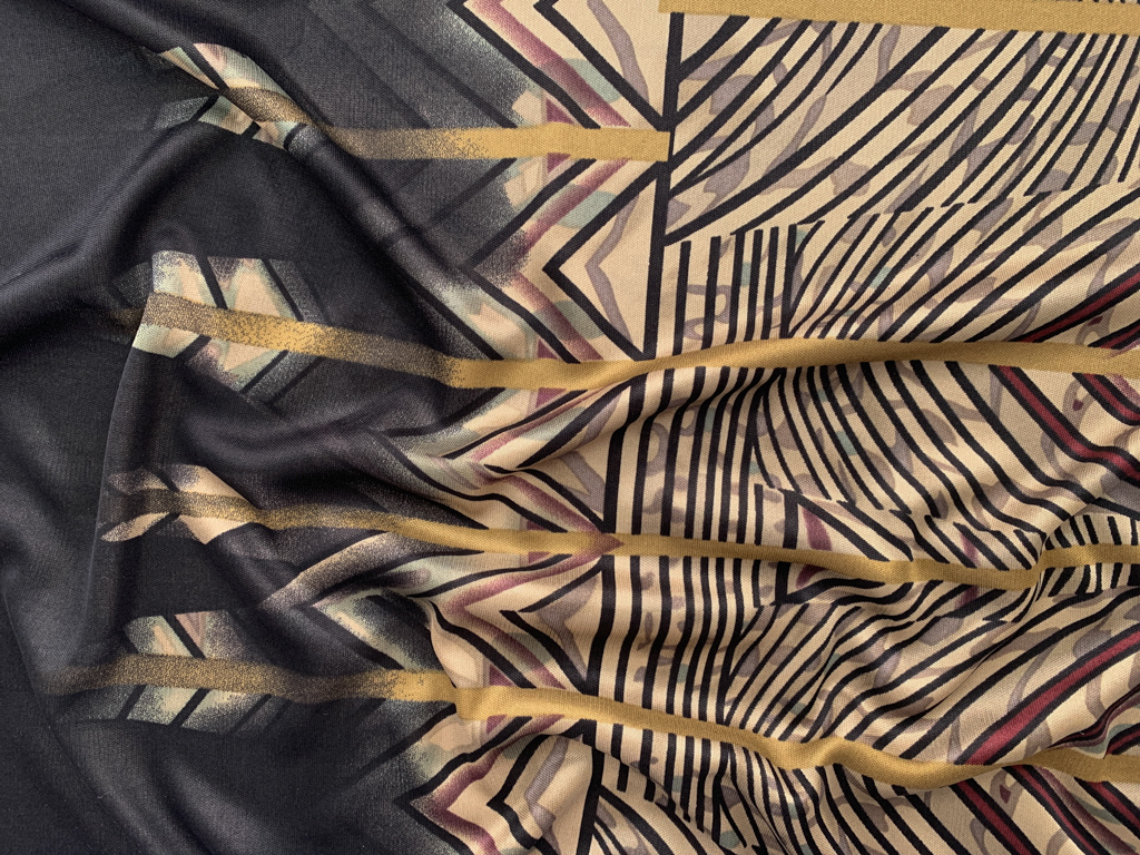 Designer Deadstock - Silk Jersey - Black/White Abstract Swirls