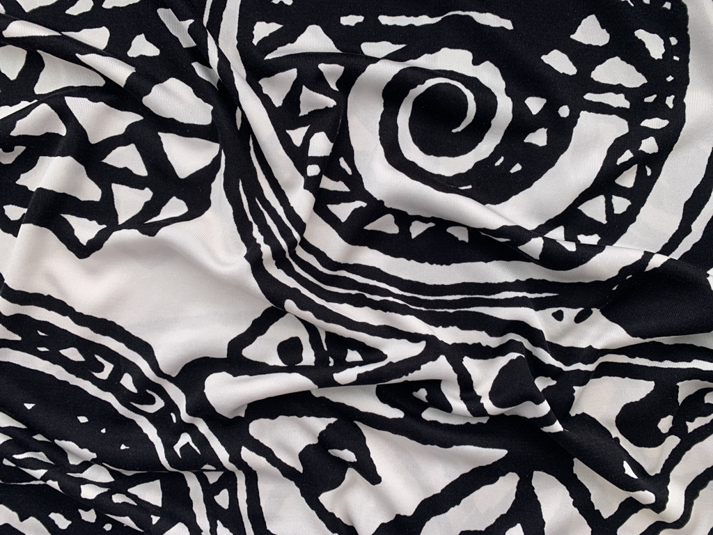 Designer Deadstock - Silk Jersey - Black/White Abstract Swirls