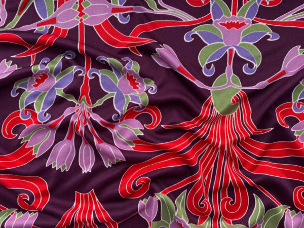 Designer Deadstock - Silk Jersey - Purple/Red Abstract Floral