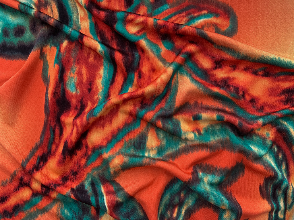 Designer Deadstock - Silk Jersey - Orange/Turquoise Paisley