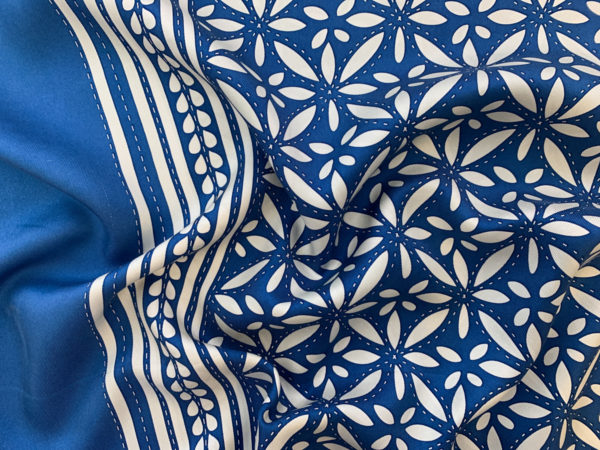 Designer Deadstock - Silk Twill Panel - Blue Geometric Floral ...