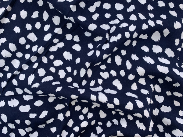 Designer Deadstock - Rayon Challis - Navy/White Spots