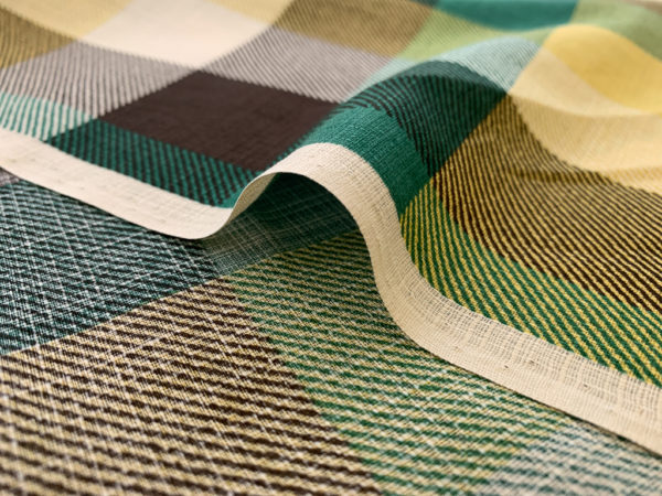 Japanese Cotton Gauze - Printed Checks - Olive/Yellow