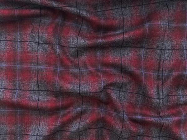 Designer Deadstock - Brushed Cotton Poplin - Grey/Maroon Plaid