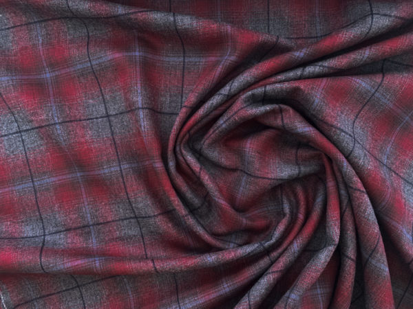 Designer Deadstock - Brushed Cotton Poplin - Grey/Maroon Plaid