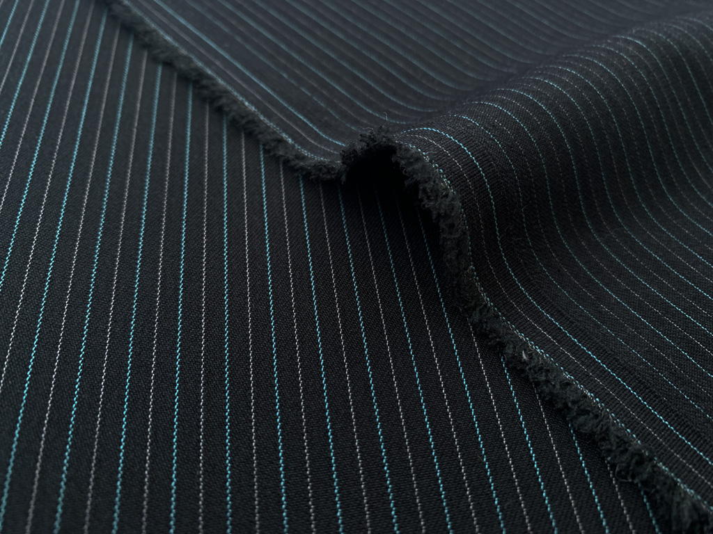 Designer Deadstock - Poly Gabardine Stretch Twill - Charcoal Pinstripe -  Stonemountain & Daughter Fabrics