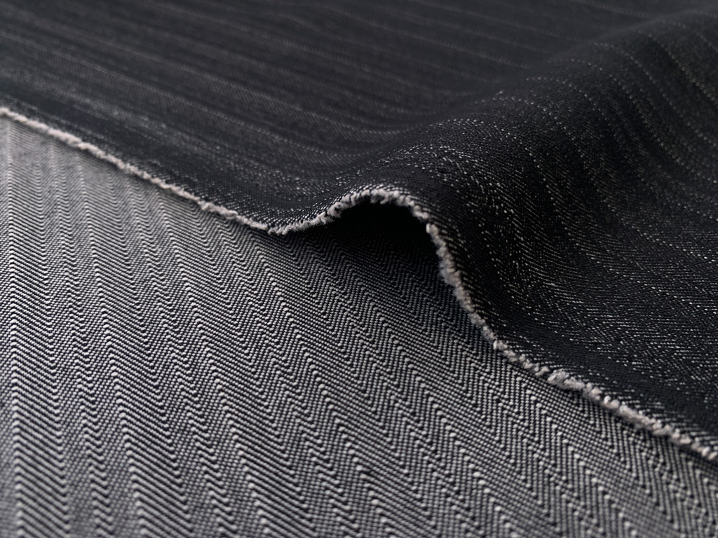 Designer Deadstock - Poly Gabardine Stretch Twill - Black Herringbone ...