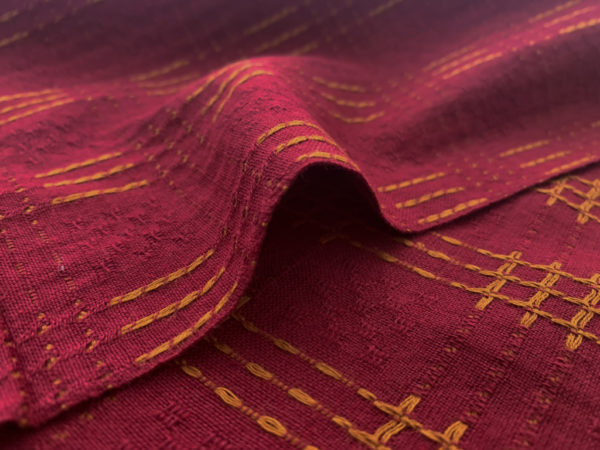 Textured Yarn Dyed Cotton - Dashed Plaid - Burgundy