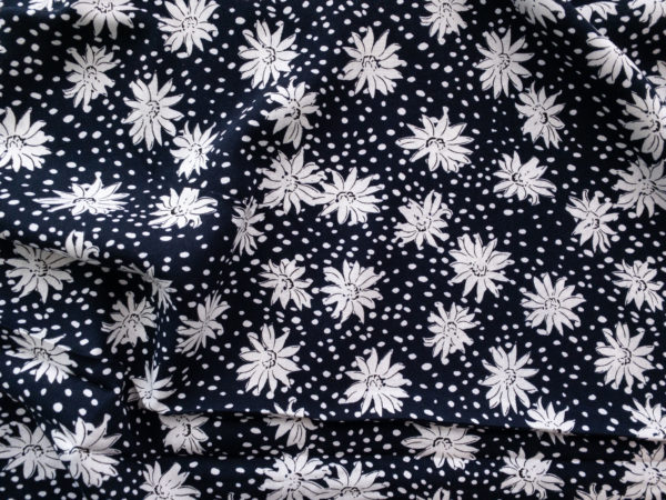 Designer Deadstock - Rayon Challis - Retro Coneflower - Navy/White