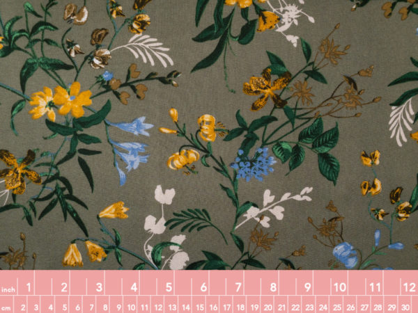 Designer Deadstock - Rayon Challis - Springtime Field - Olive