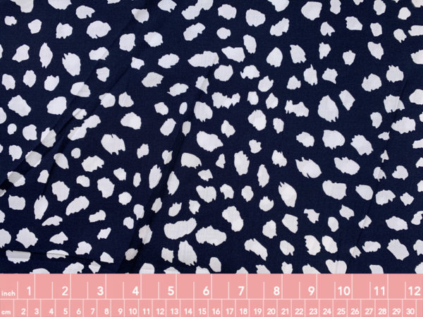 Designer Deadstock - Rayon Challis - Navy/White Spots