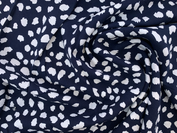 Designer Deadstock - Rayon Challis - Navy/White Spots