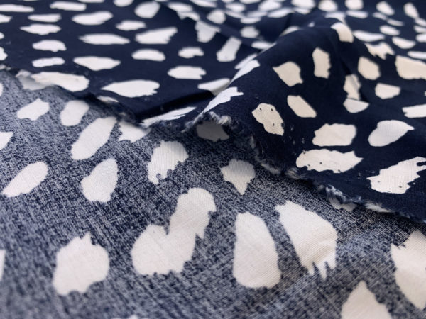 Designer Deadstock - Rayon Challis - Navy/White Spots