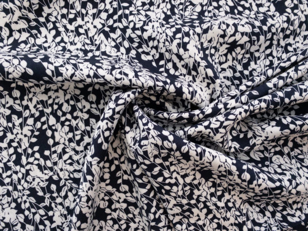 Designer Deadstock - Rayon Challis - Thicket - Navy/White