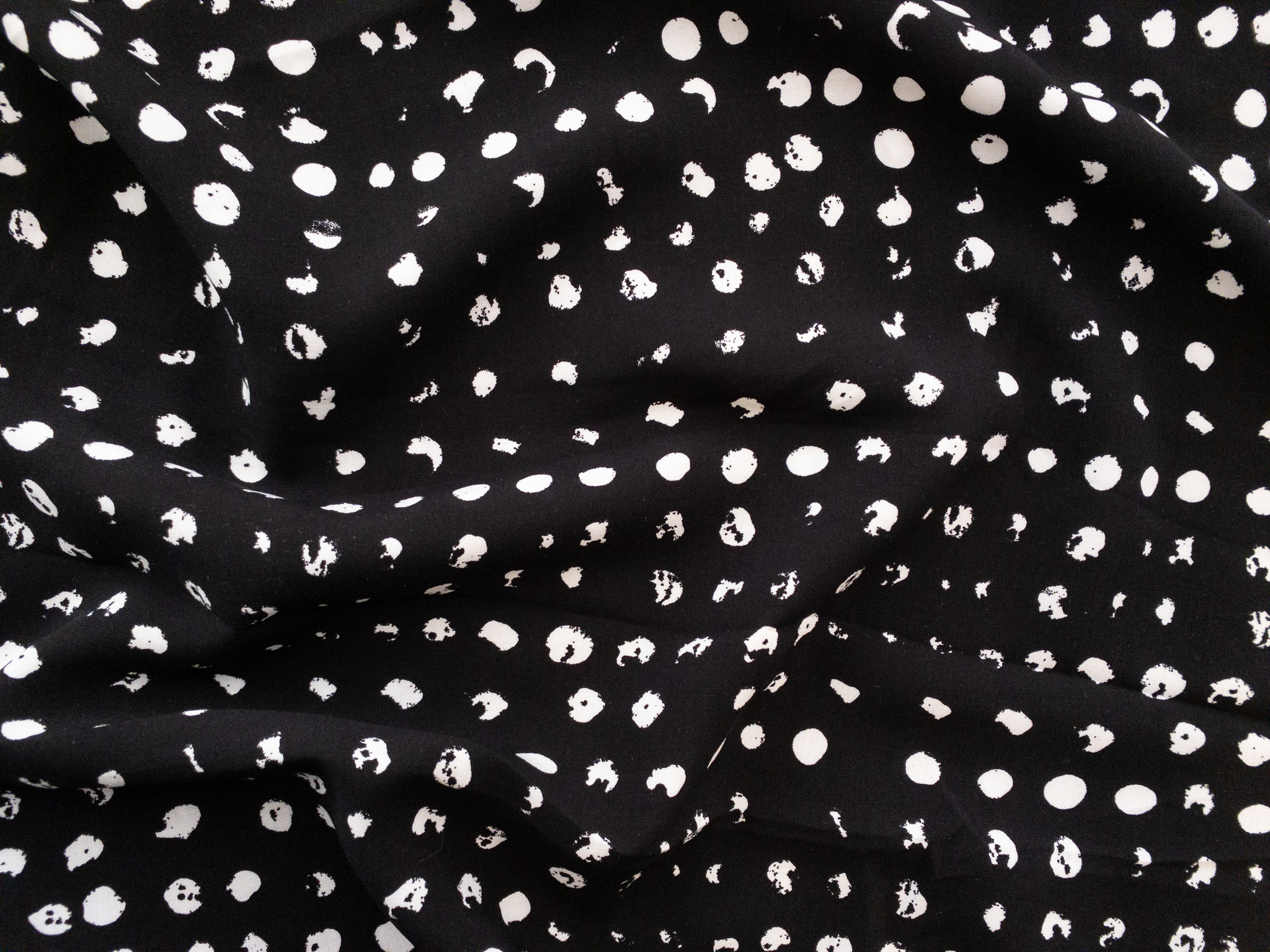 Designer Deadstock - Rayon Challis - Weathered Dots - Black ...