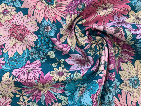 Japanese Cotton Canvas - Groovy Floral - Purple/Teal