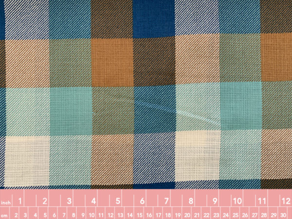 Japanese Cotton Gauze - Printed Checks - Blue/Clay