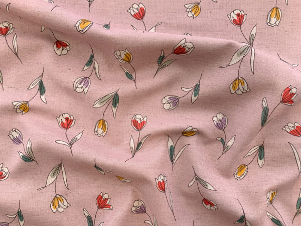 Japanese Cotton/Linen Gauze - Sketched Tulips - Blush