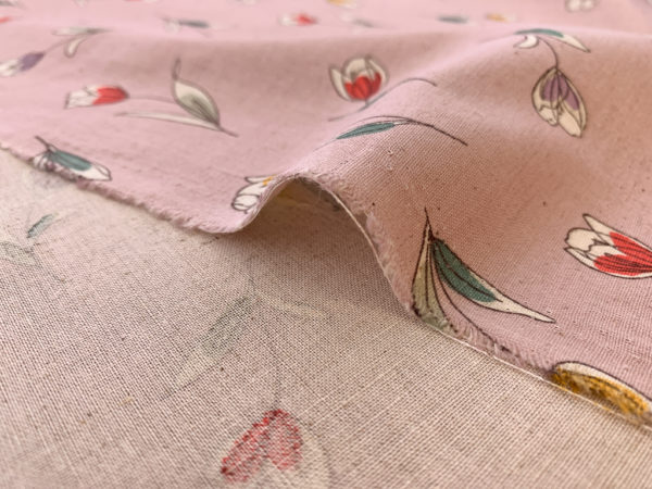 Japanese Cotton/Linen Gauze - Sketched Tulips - Blush