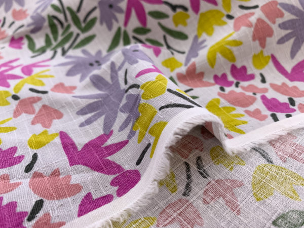 Japanese Cotton Dobby - Bright Floral - Magenta/Citron