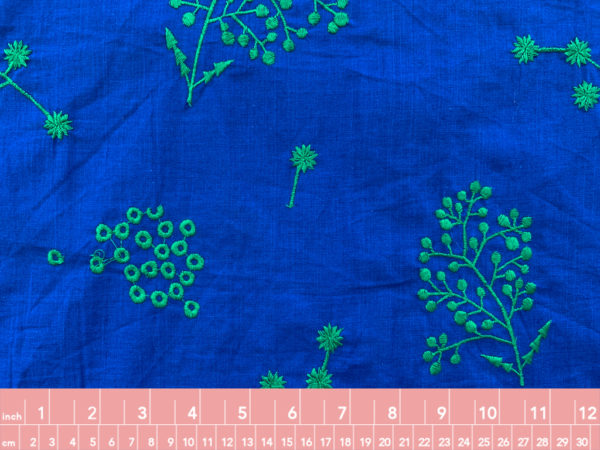 Japanese Embroidered Cotton Gauze - Berries - Cobalt/Green