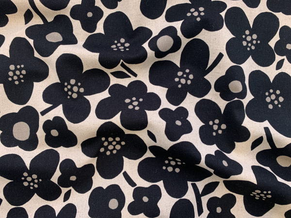 Japanese Cotton/Linen Canvas - Dotty Blossom - Black/Natural