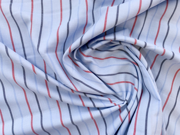 British Designer Deadstock - Yarn Dyed Brushed Cotton Oxford - Blue/Red Stripe