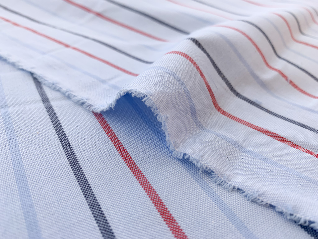 British Designer Deadstock - Yarn Dyed Brushed Cotton Oxford - Blue/Red  Stripe