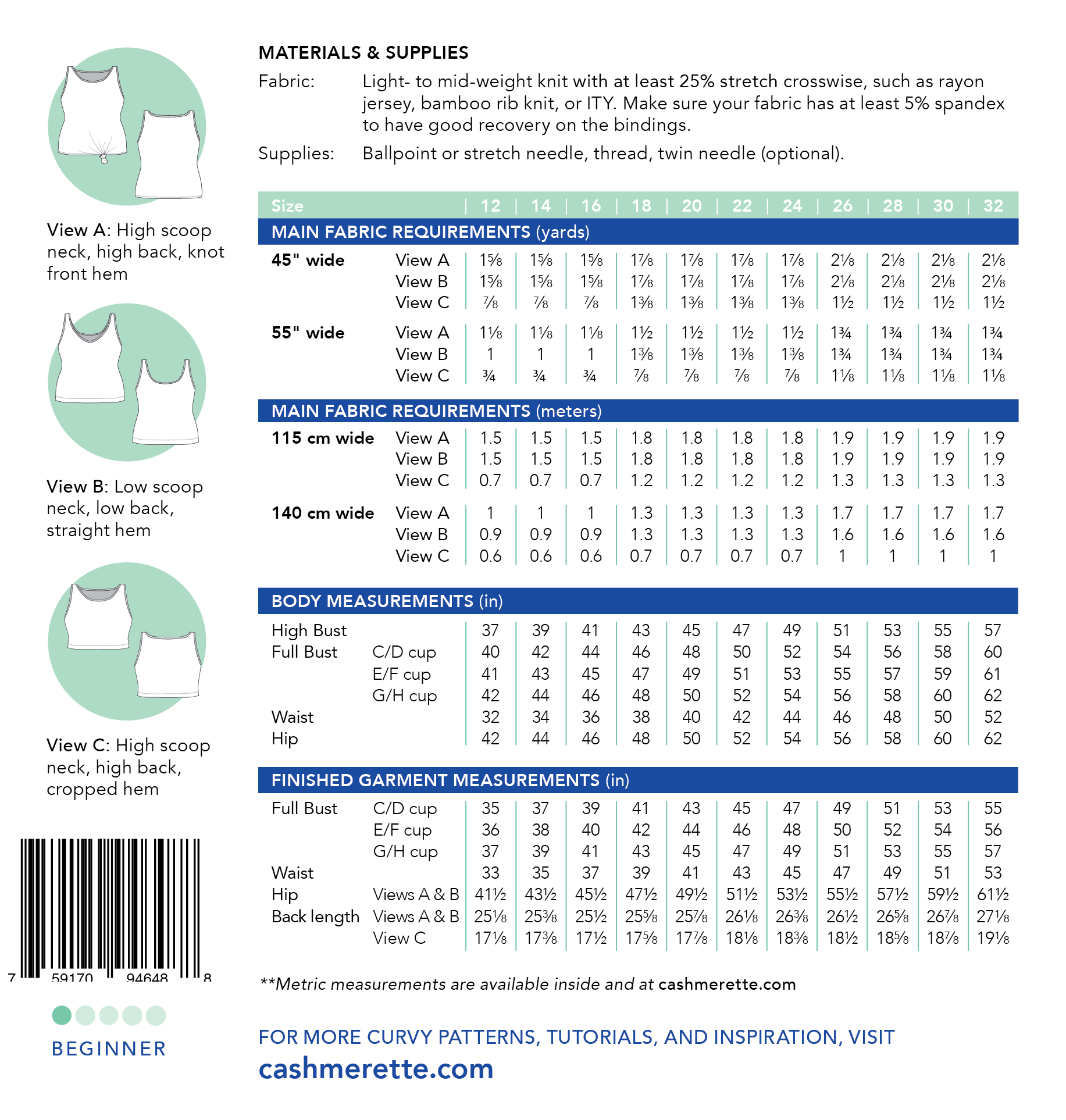 Cashmerette Saybrook Tank - Stonemountain & Daughter Fabrics