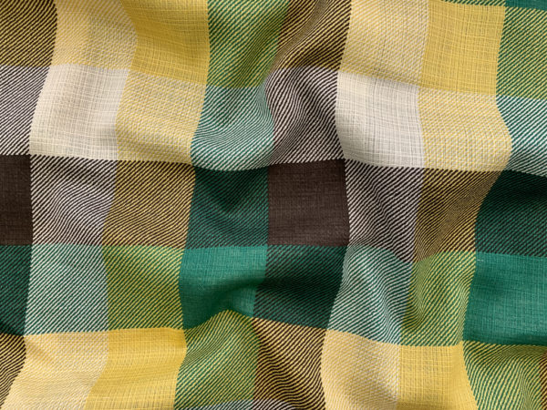 Japanese Cotton Gauze - Printed Checks - Olive/Yellow