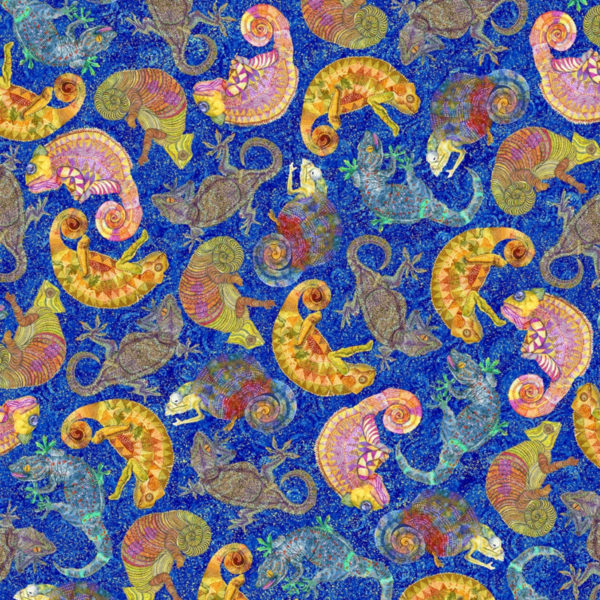 Quilting Cotton – Colorful Chameleons – Blue