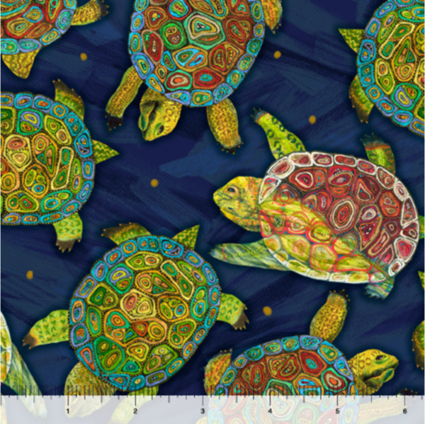 Quilting Cotton – Mosaic Turtles – Navy