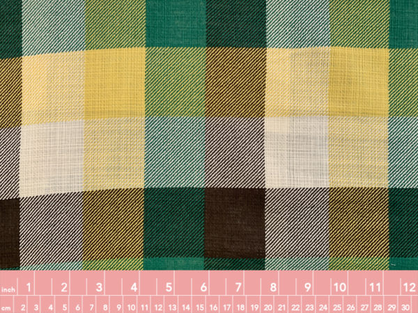 Japanese Cotton Gauze - Printed Checks - Olive/Yellow