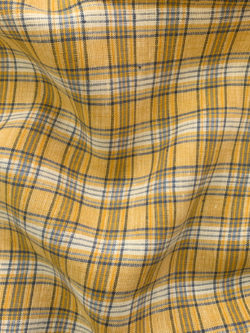 Designer Deadstock - Yarn Dyed Linen - Gold/Slate Plaid