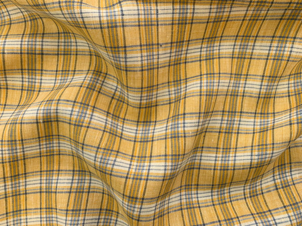 Designer Deadstock - Yarn Dyed Linen - Gold/Slate Plaid