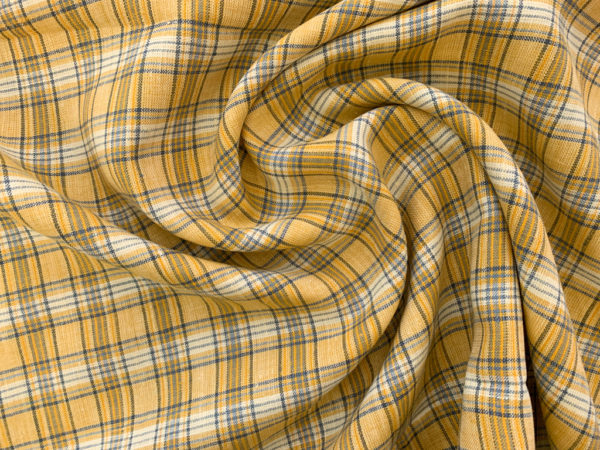 Designer Deadstock - Yarn Dyed Linen - Gold/Slate Plaid