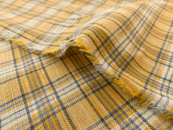 Designer Deadstock - Yarn Dyed Linen - Gold/Slate Plaid