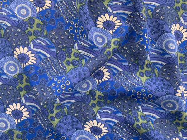 Designer Deadstock - Rayon Crepe - Floral Waves - Cobalt