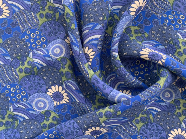 Designer Deadstock - Rayon Crepe - Floral Waves - Cobalt