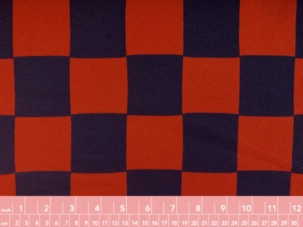 Designer Deadstock - Cotton Printed French Terry - Rust/Navy Check