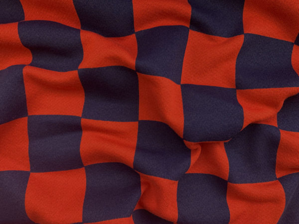 Designer Deadstock - Cotton Printed French Terry - Rust/Navy Check